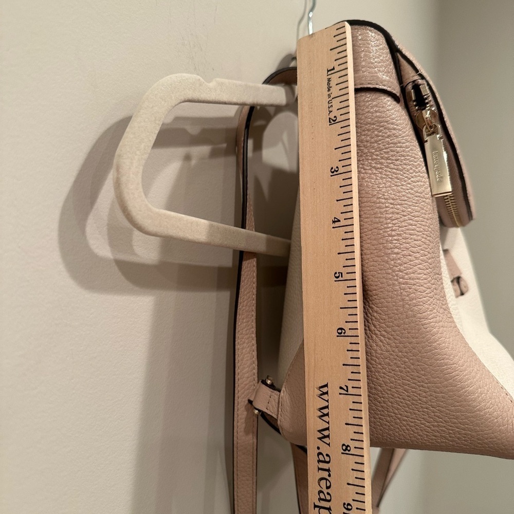 Kate Spade Leila Drawstring Medium Flap Leather Backpack Warm Beige - Picture 5 of 16